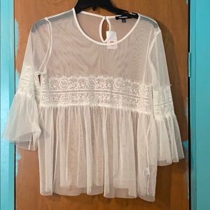 White mesh top with lace
